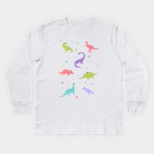 Space Dinosaurs on White Kids Long Sleeve T-Shirt